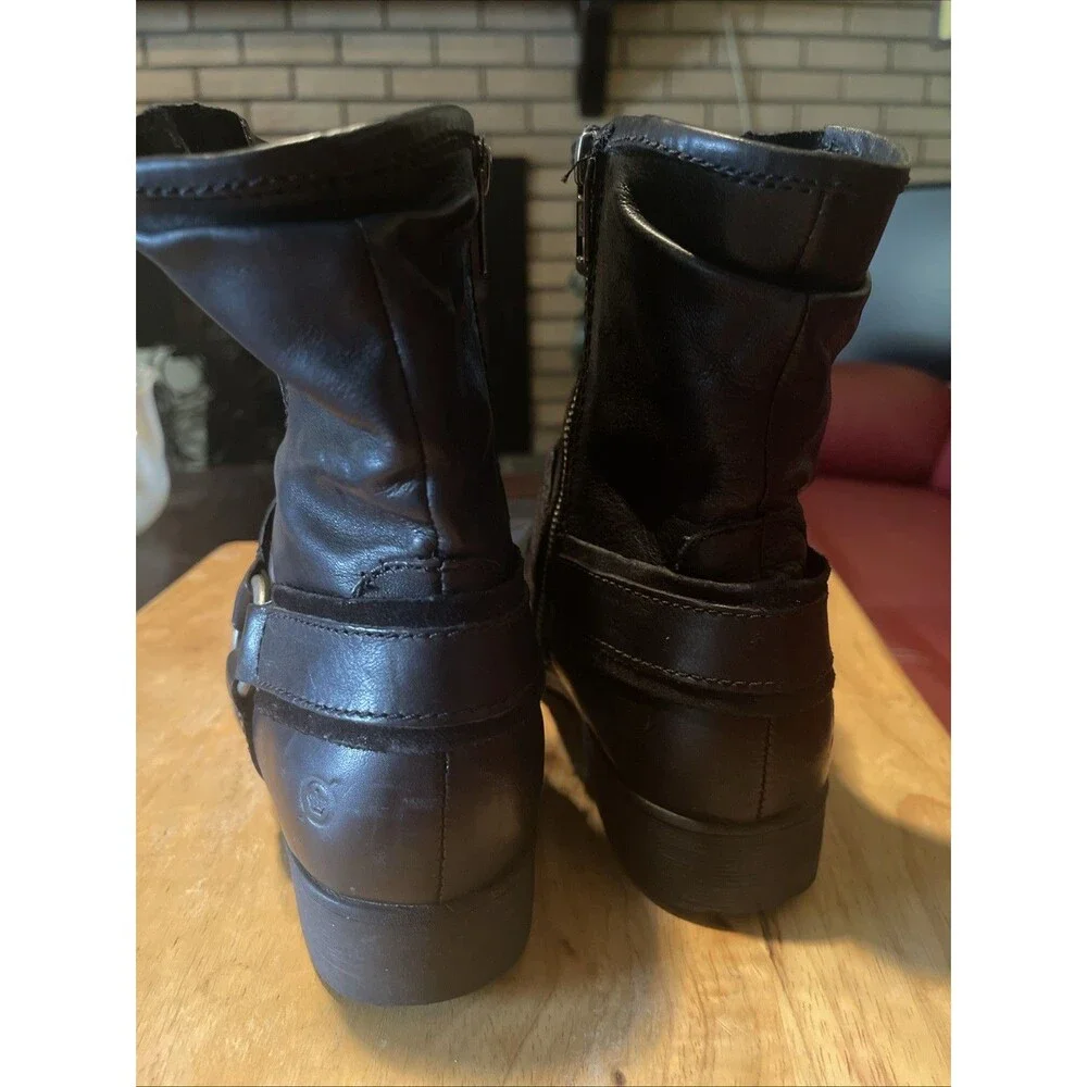 Born Boots Women's 8 Black Leather Ankle Biker Buckle Zip Booties Grunge Goth